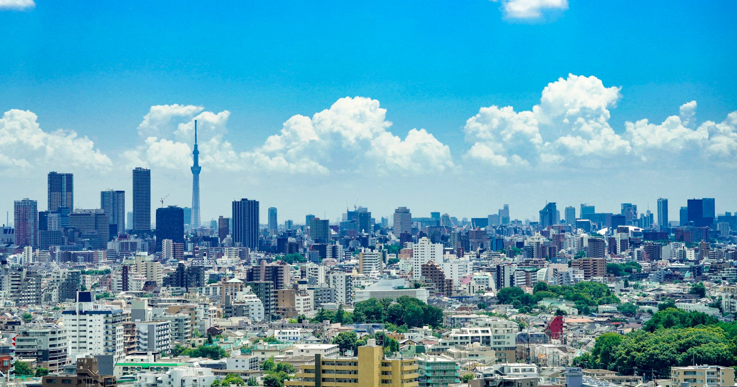 青空と入道雲の下に広がる東京の街並み(イメージ)